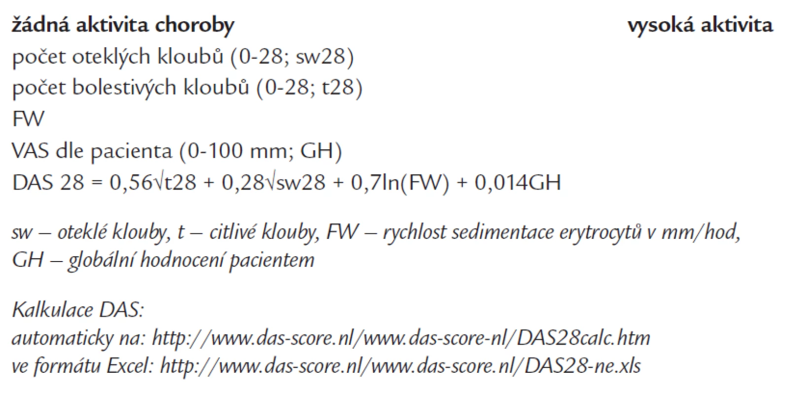 Formulář pro zjištění DAS28.