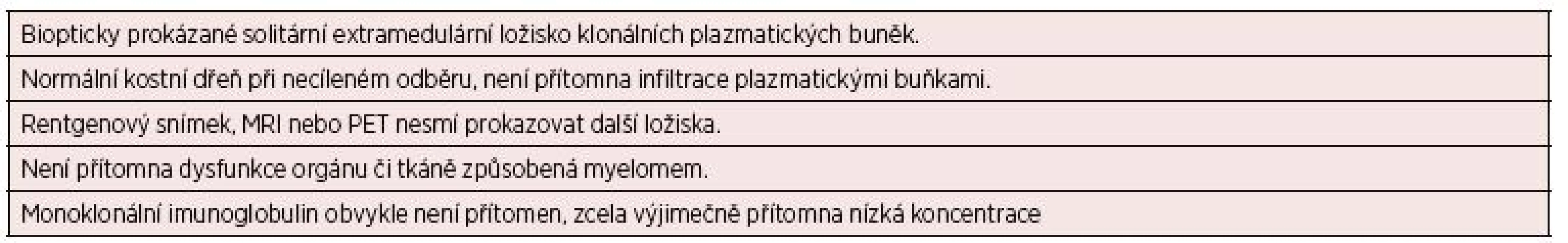 Kritéria solitárního mimokostního (extramedulárního) plazmocytomu*