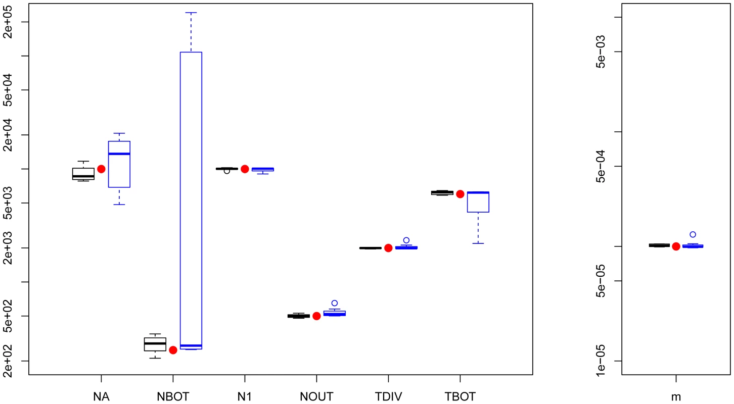 Three population divergence and growth model.