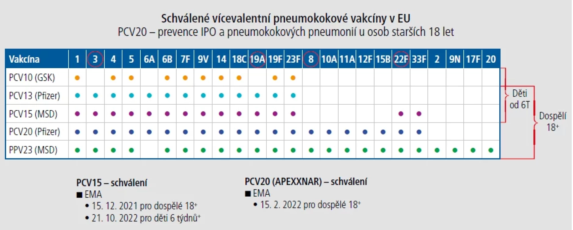 Schválené vícevalentní pneumokokové vakcíny v EU.