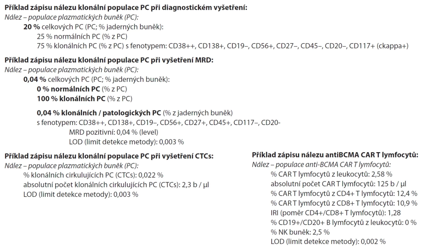 Doporučené formy zápisu výsledků z průtokové cytometrie.
