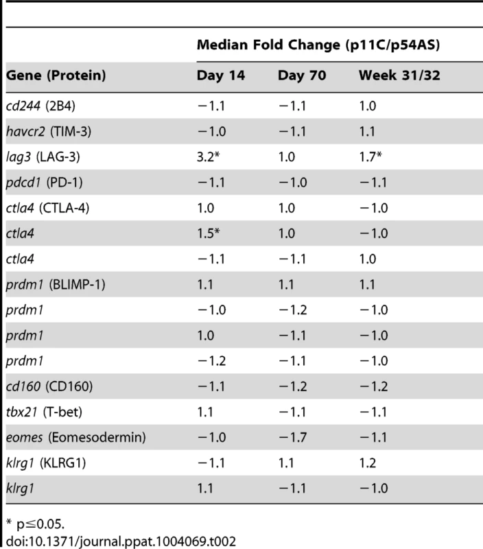 Expression of exhaustion-associated genes.