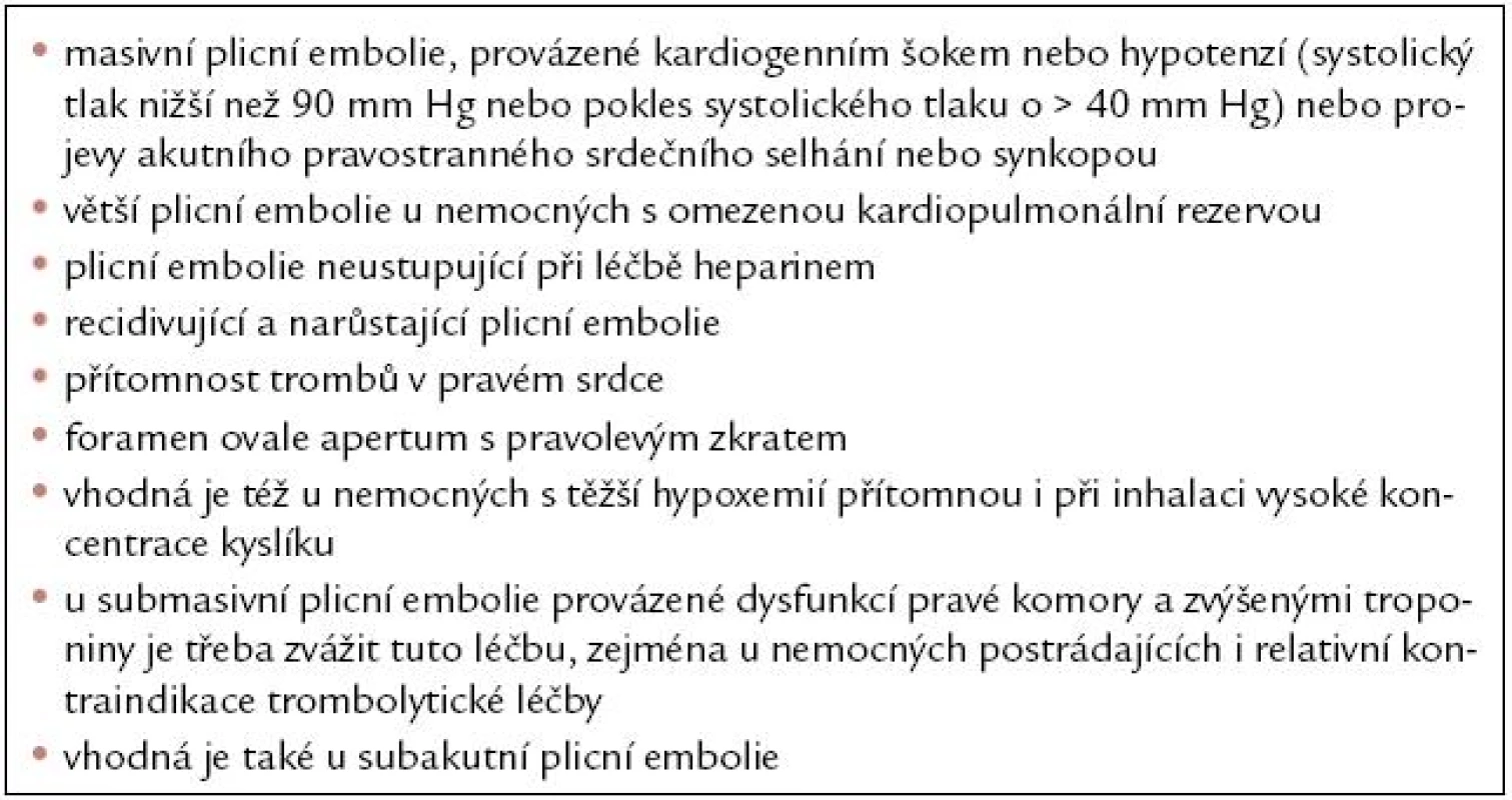 Indikace trombolytické léčby akutní plicní embolie.