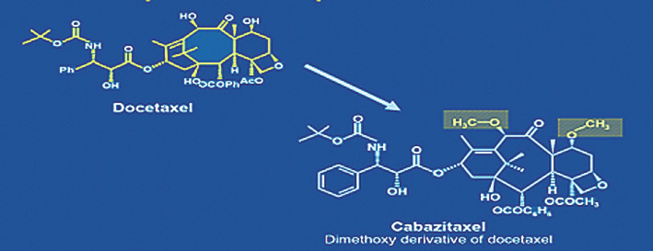 Chemická struktura docetaxelu a kabazitaxelu
Fig. 3. Docetaxel and cabazitaxel chemical structure 