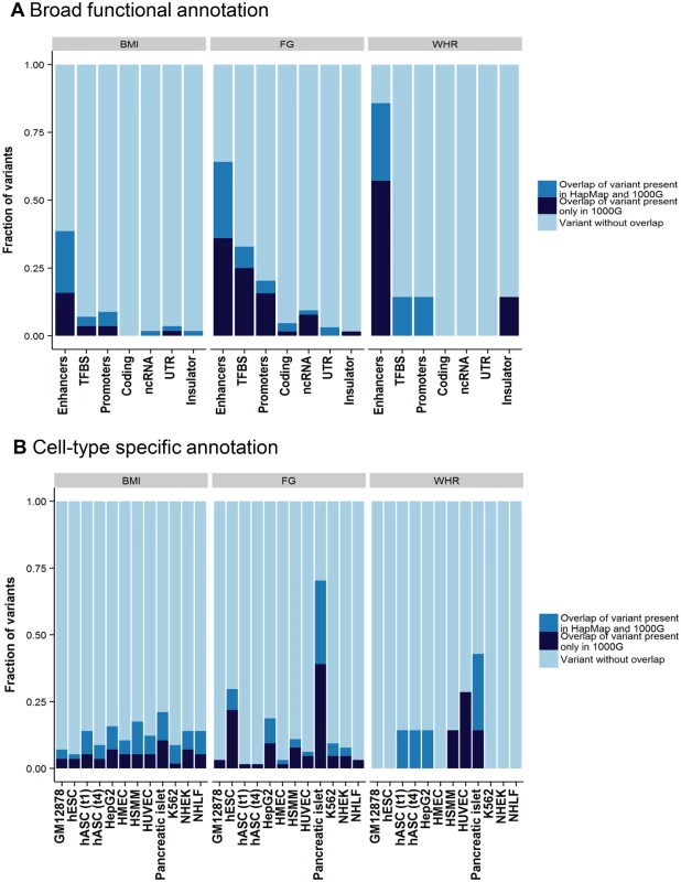 Broad category functional annotation (A) and cell-type specific annotation (B) of credible set variants.