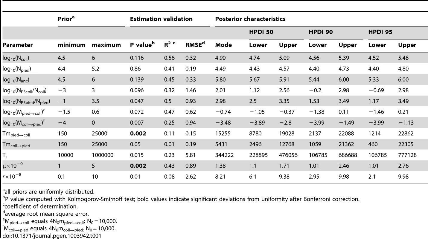 Prior and posterior distributions of recent migration and ancient size change (RMASC) model.