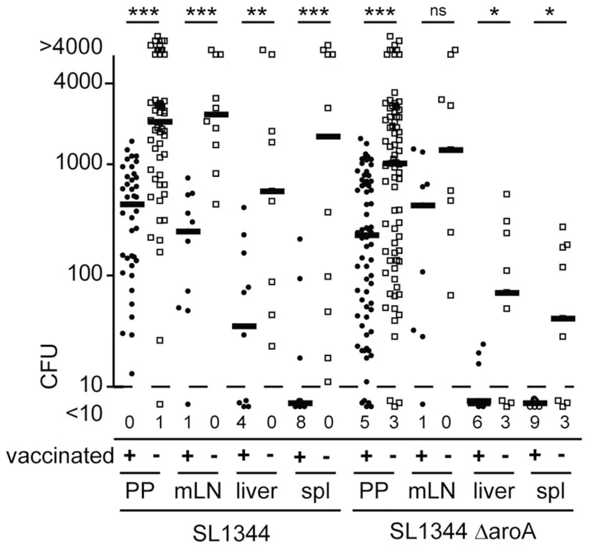 Infected organs show different levels of vaccination-mediated protection.
