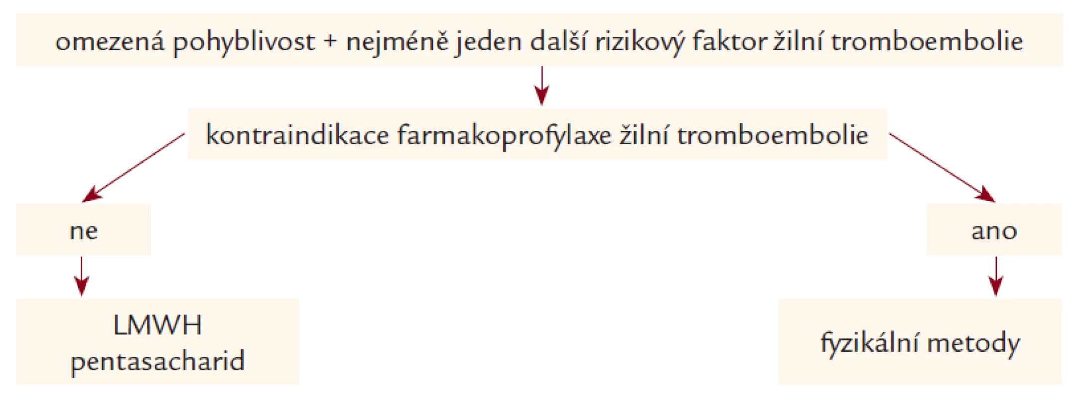 Algoritmus stratifikace rizika žilní tromboembolie a použité profylaxe.