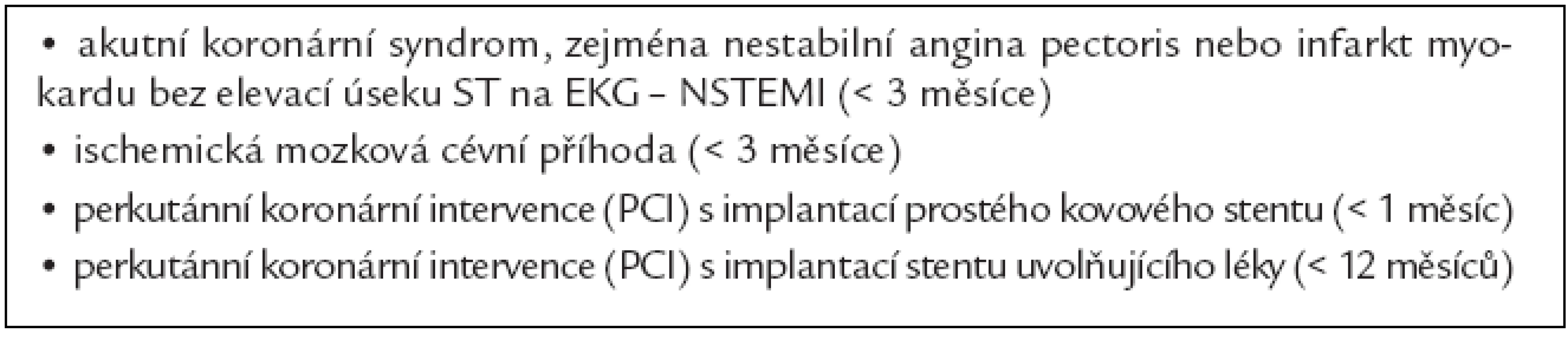 Klinické situace, které jsou spojeny s vysokým rizikem aterotrombotické příhody.