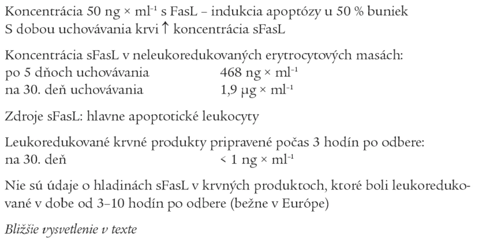Vplyv doby uchovávania krvi a leukoredukcie na koncentráciu sFasL.