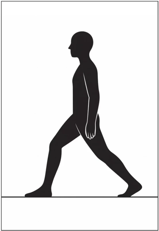 Poloha long-stride walking  testu (zdroj: AI). Fig. 1. Position of the long-stride  walking test (source: AI). 