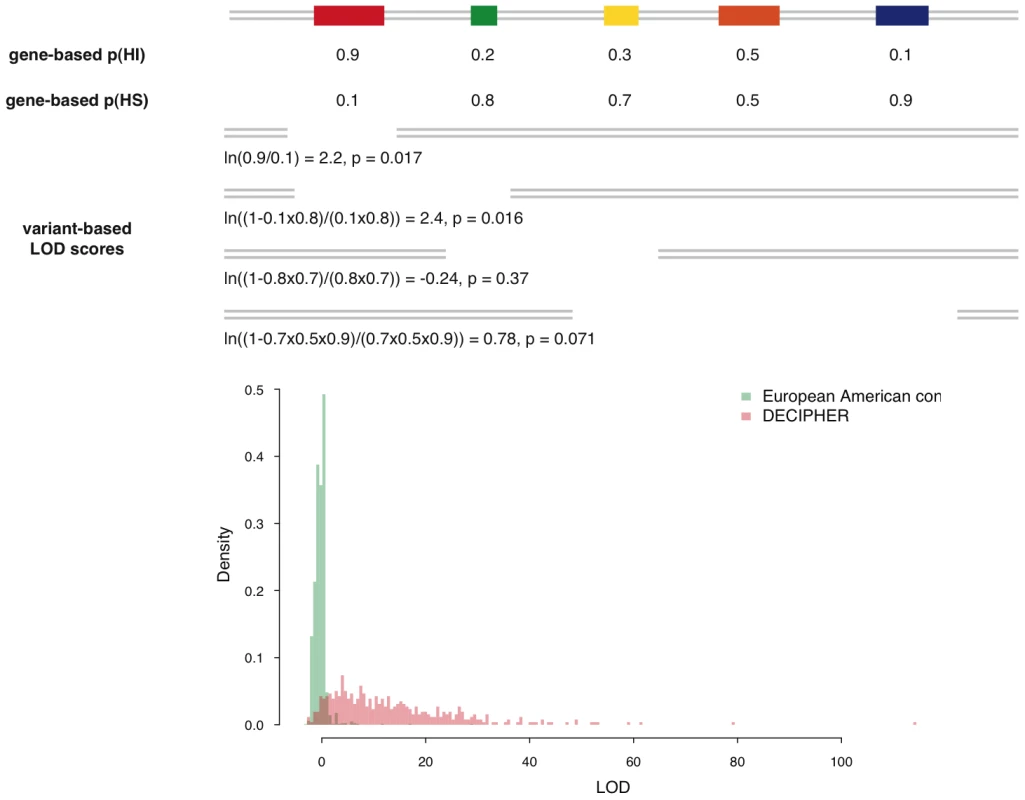 Calculation of deletion-based LOD scores and the distribution of LOD score of control individuals and pathogenic <i>de novo</i> deletions.