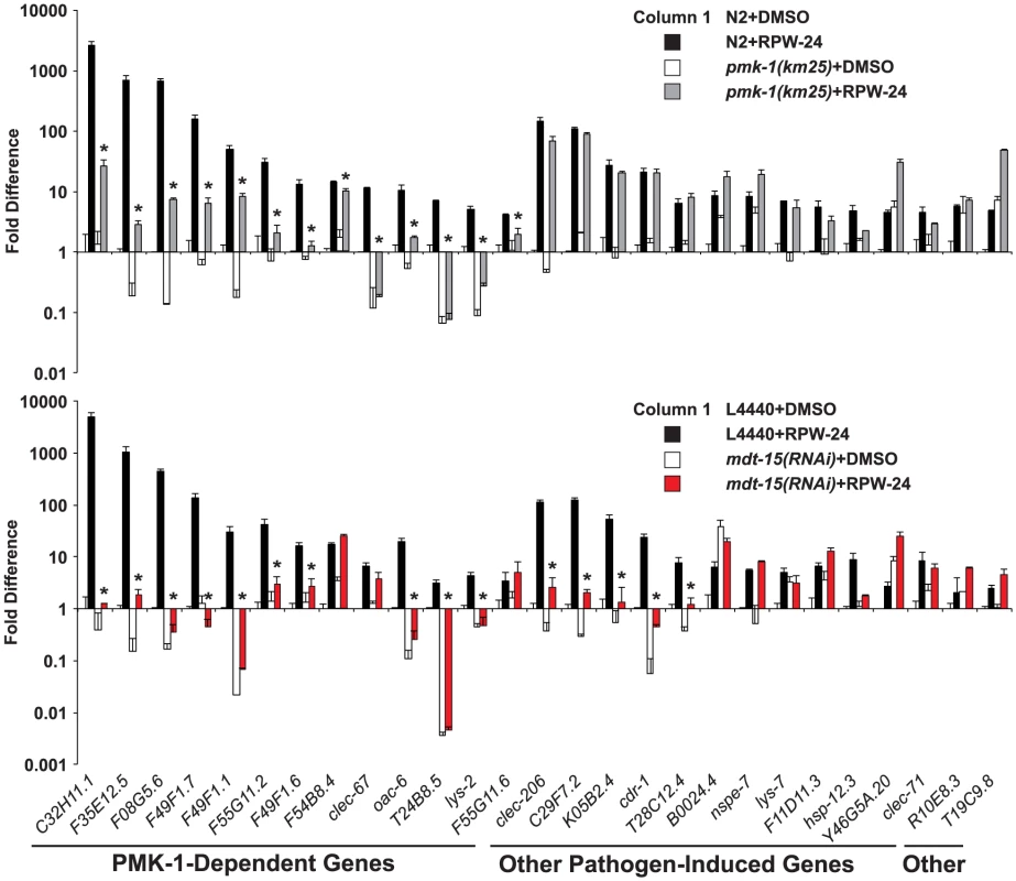 The Mediator subunit MDT-15 regulates p38 MAP kinase PMK-1-dependent and independent immune genes in response to RPW-24.