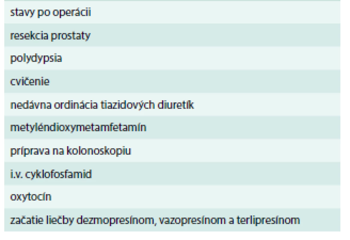 Najčastejšie príčiny akútnej hyponatriémie.