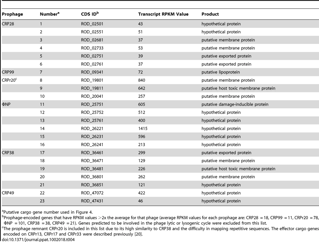 Highly expressed putative phage cargo genes.