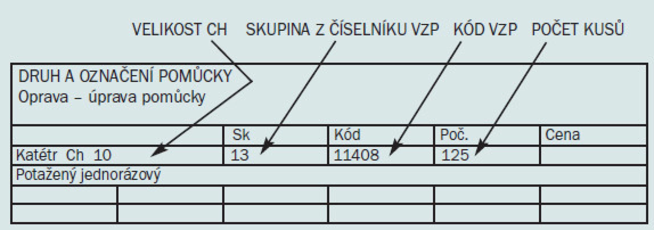 Vzor vyplněného poukazu na katétr.