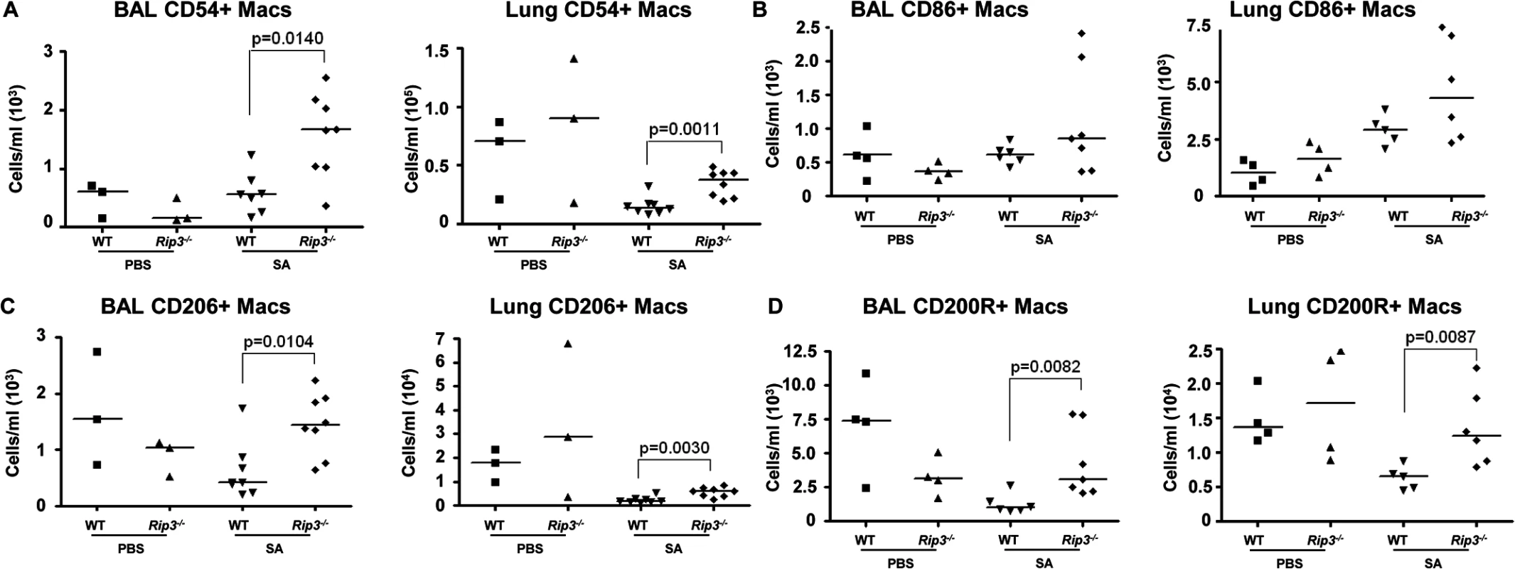 Pulmonary macrophages from <i>Rip3-/-</i> mice have an anti-inflammatory phenotype.