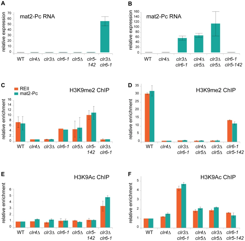 Chromatin modifications and <i>mat2-Pc</i> expression in <i>clr5</i> mutants.