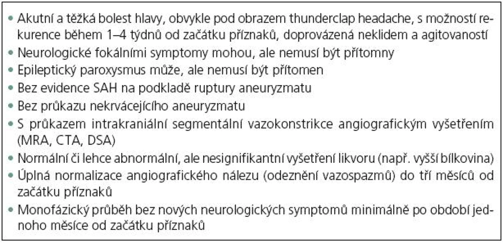 Diagnostická kritéria pro RCVS.