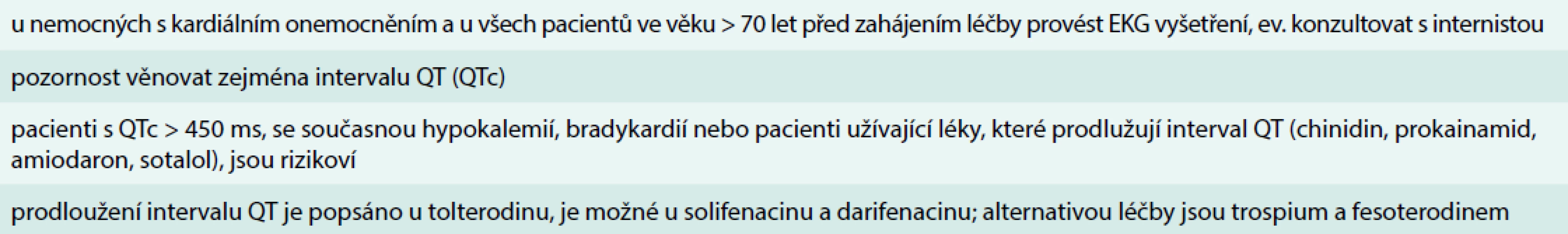 Užití antimuskarinik u starších pacientů s kardiálním onemocněním. Upraveno podle [16]