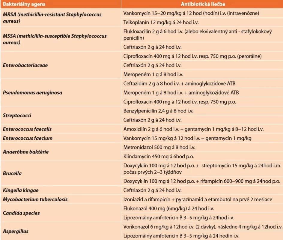 Antibiotická liečba pri spondylodiscitíde [22,26,43−46,48]<br>
Fig. 1: Spondylodiscitis − specific antibiotic therapy [22,26,43−46,48]