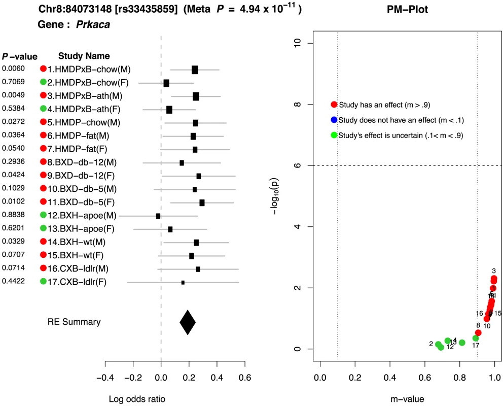 Peak SNP in chromosome 8 shows interesting gene-by-environment interactions between sex×mutation-driven LDL levels.