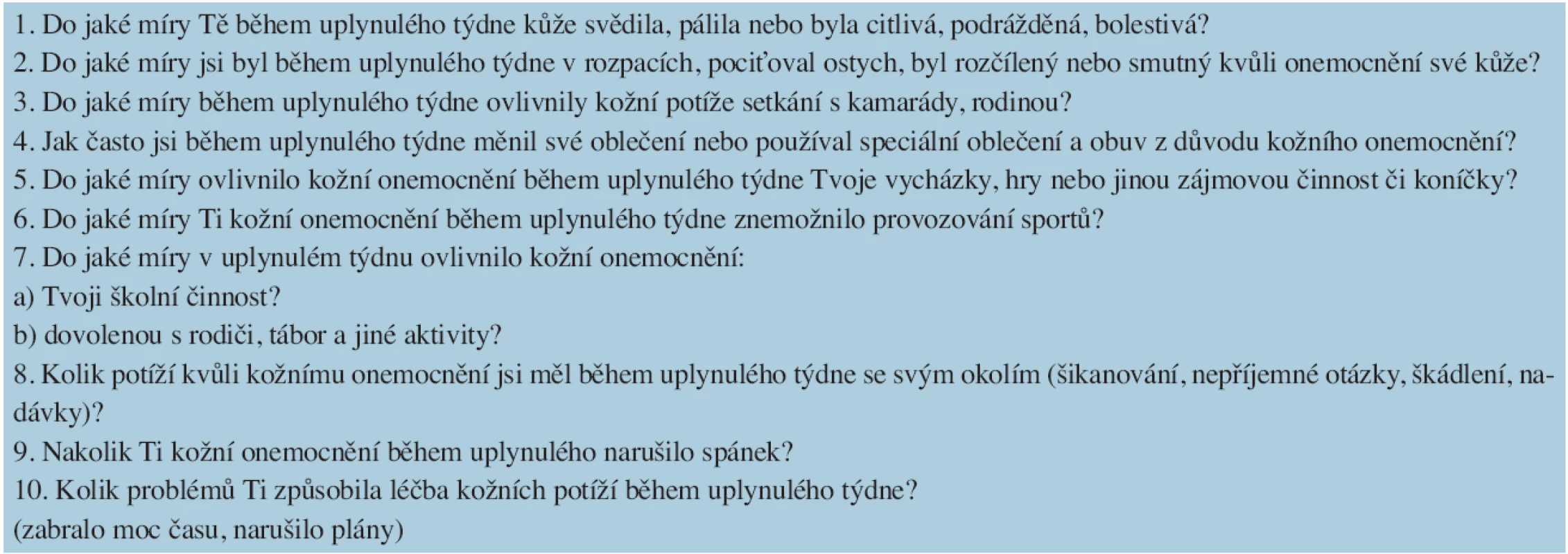 Dětský dermatologický index kvality života (CDLQI)