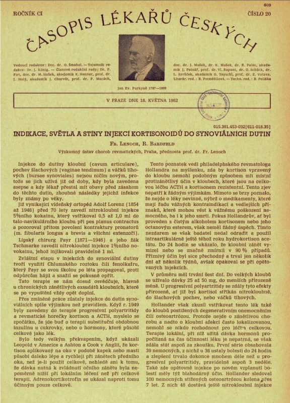 Jedna z prvních odborných prací profesora Roberta  Bardfelda z roku 1962 publikovaná společně s profesorem  Františkem Lenochem – zakladatelem Výzkumného ústavu  chorob revmatických (dnešního Revmatologického ústavu).  Profesor Bardfeld byl jeho přímým žákem a spolupracovníkem.