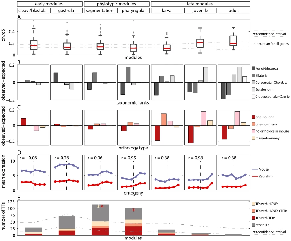 Measures of developmental constraints for various gene properties.
