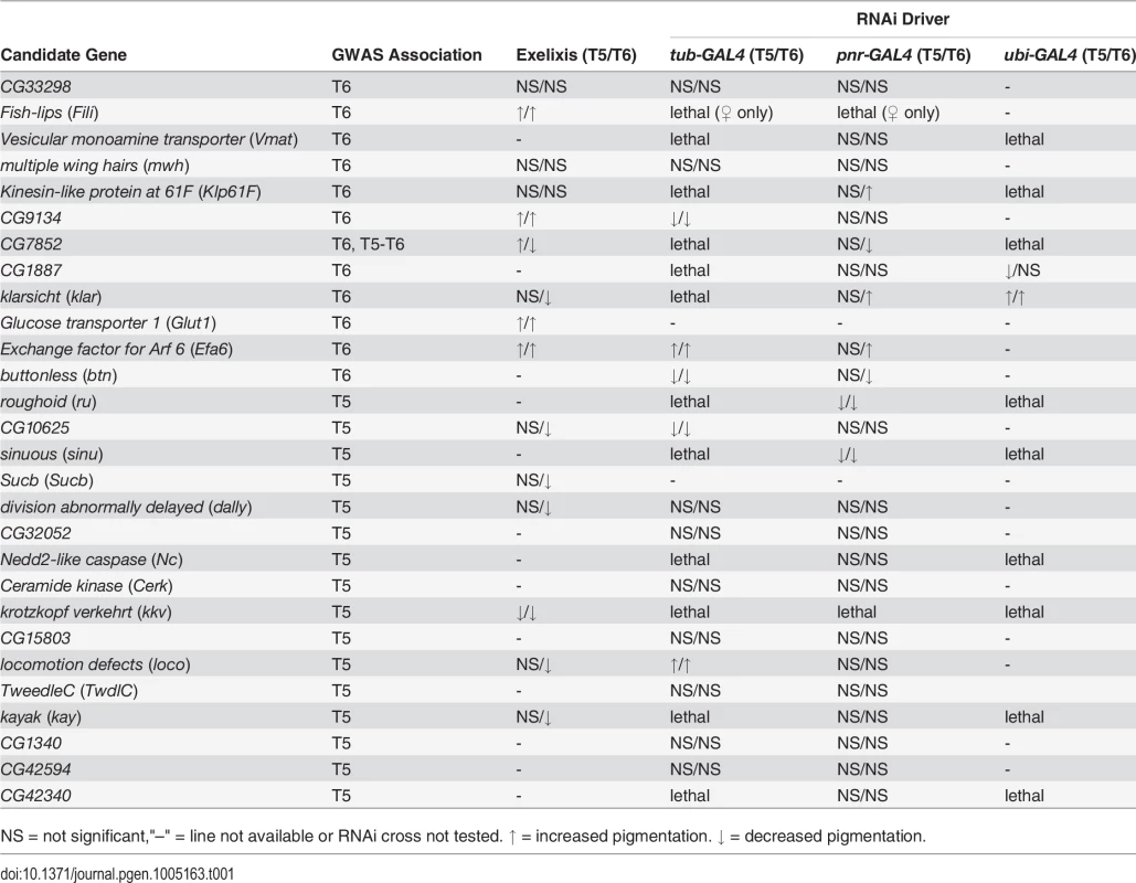 Summary of candidate gene validation experiments.