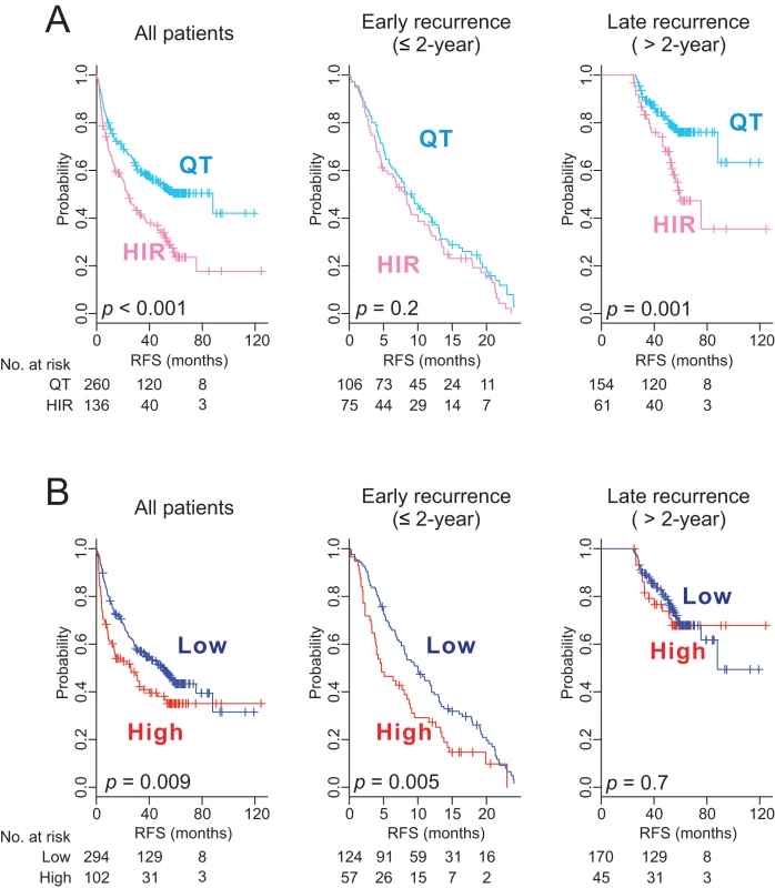 Kaplan–Meier survival plots of recurrence free survival of patients from pooled cohorts.