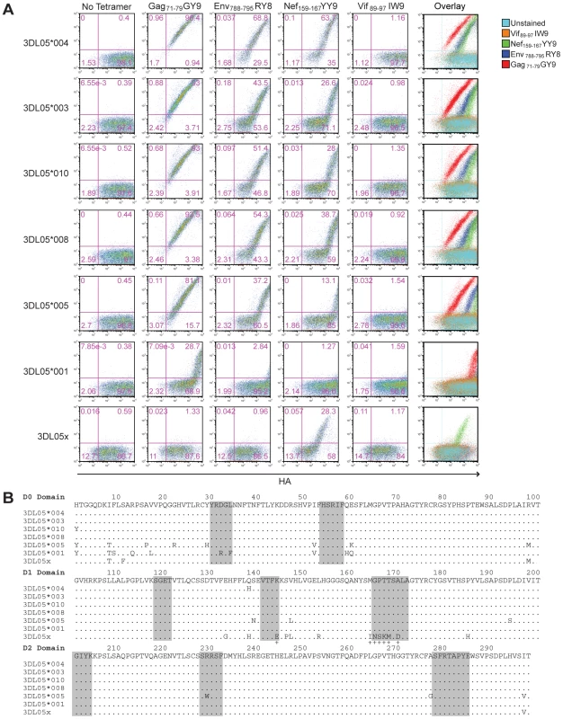 Polymorphisms in the D0 and D1 domains of Mamu-KIR3DL05 modulate the avidity and peptide-selectivity of binding to Mamu-A1*00201.