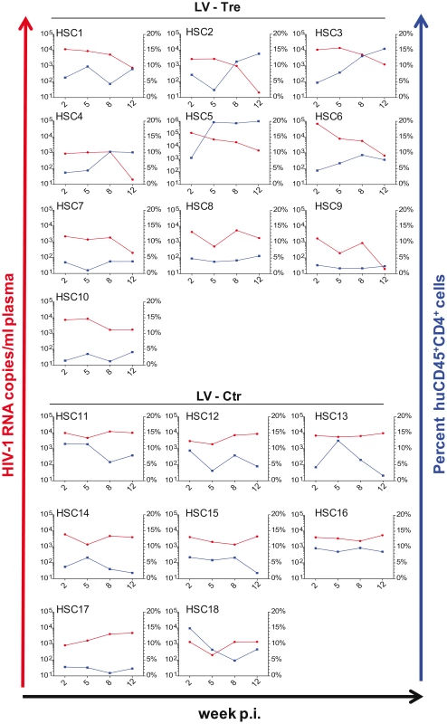 Tre-mediated antiviral effects in Rag2<sup>−/−</sup>γc<sup>−/−</sup> mice engrafted with Tre-transduced human CD34<sup>+</sup> HSC.