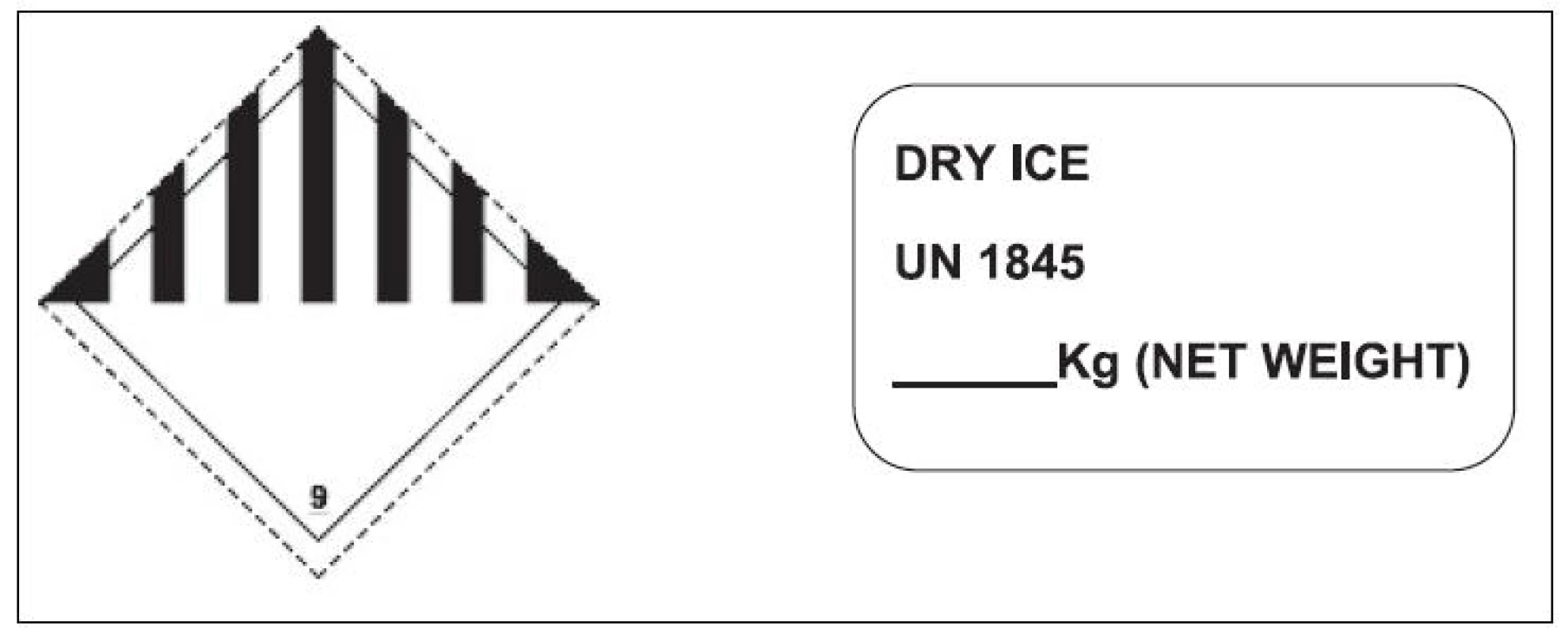 Značeni zásilky informující o přepravě suchého ledu
Fig. 3. Shipment labeling information on transportation of dry ice