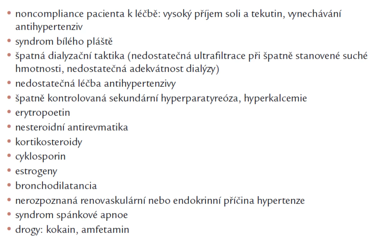 Příčiny nedostatečně kontrolované hypertenze u dialyzovaných.