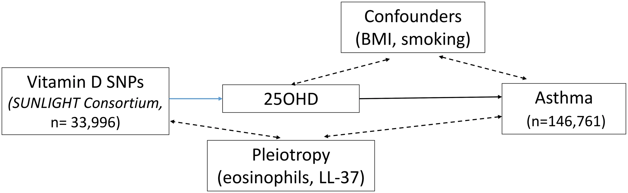 Direct Acyclic Graph (DAG) of the Mendelian randomization analysis for asthma.