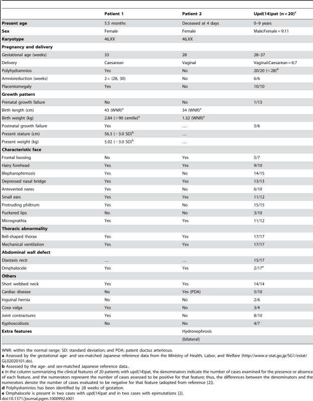 Clinical features in patients 1 and 2.