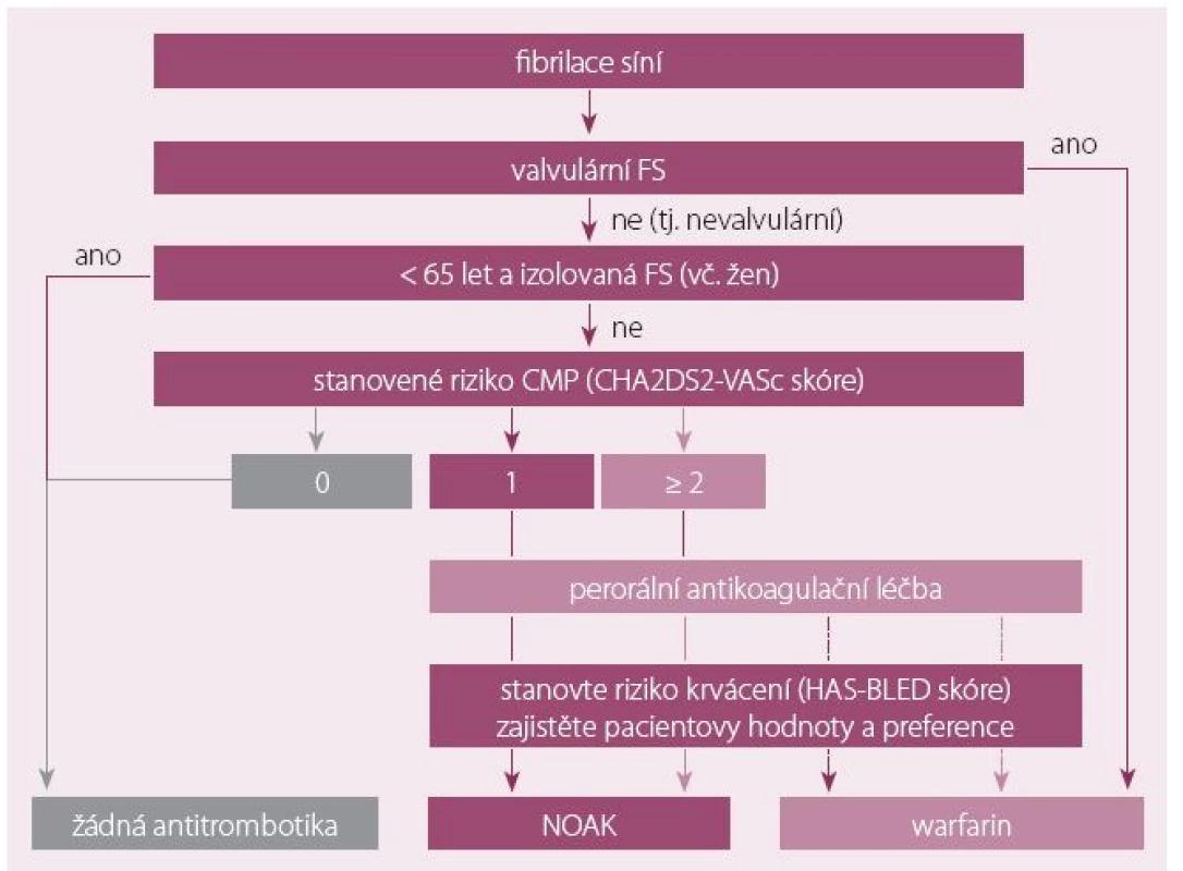 Doporučení antikoagulační léčby podle CHA2DS2-VASc.