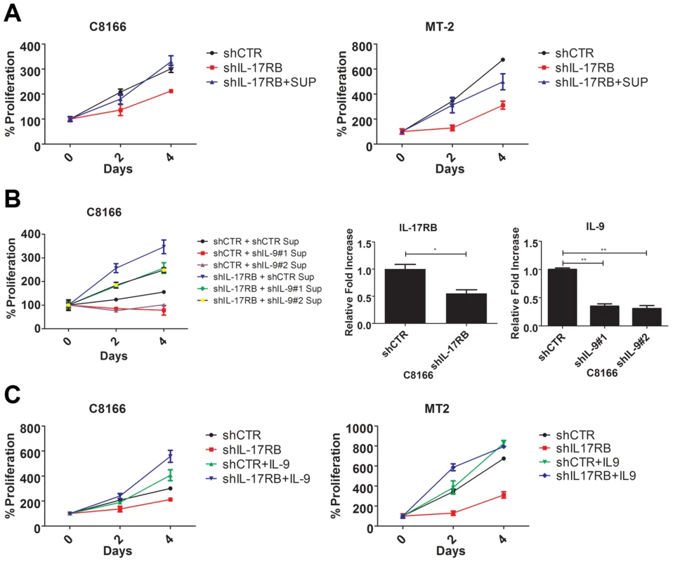 IL-9 is a key target gene downstream of IL-17RB that regulates the proliferation of HTLV-1 transformed cells.