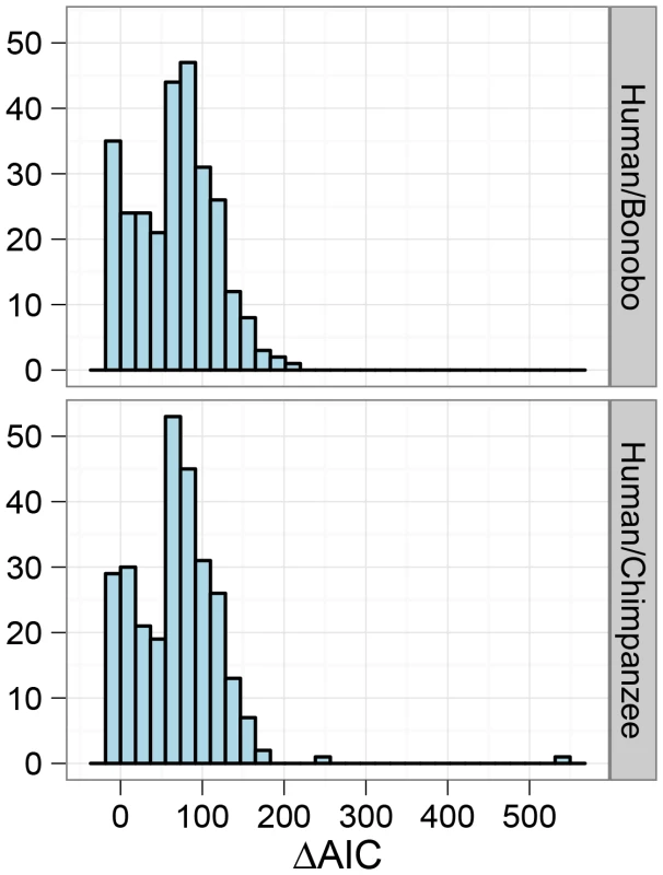Model comparison for the human/chimpanzee and the human/bonobo split.