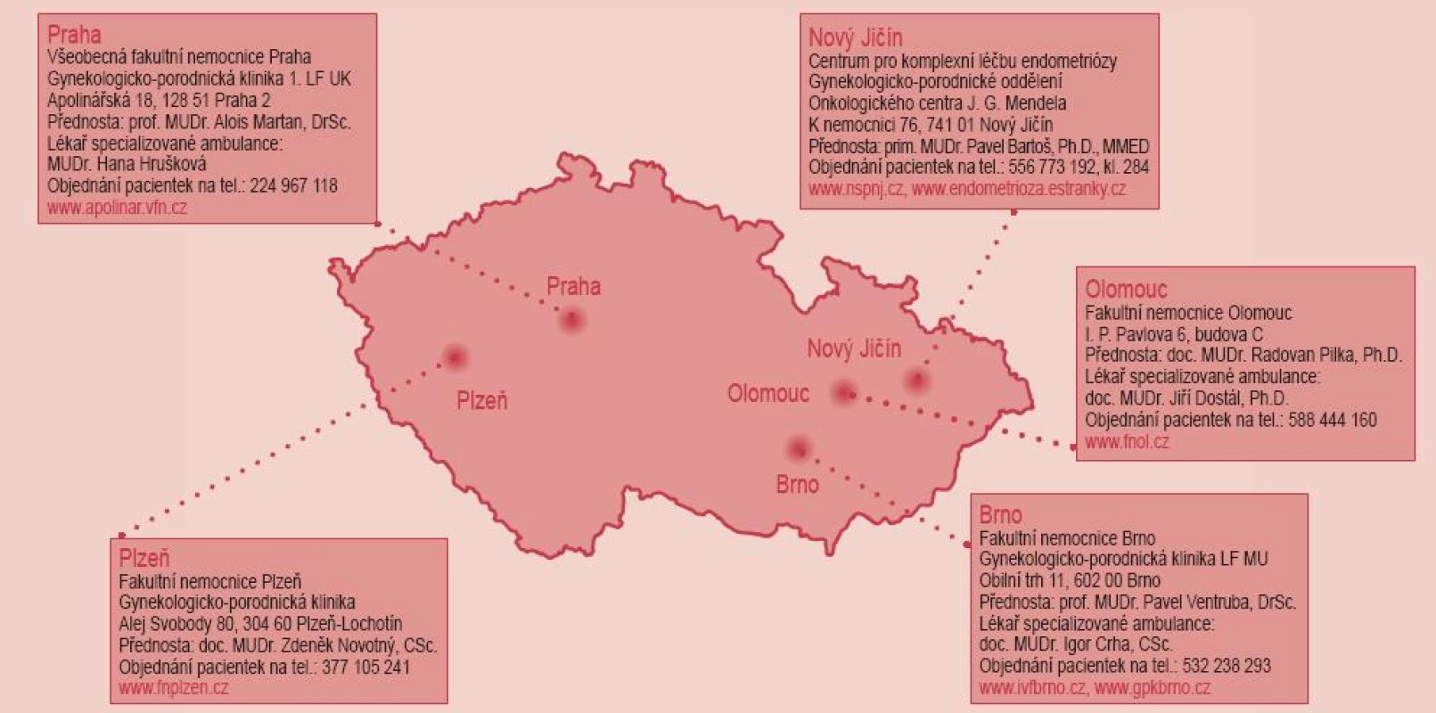 Přehled Center pro léčbu endometriózy v České republice.