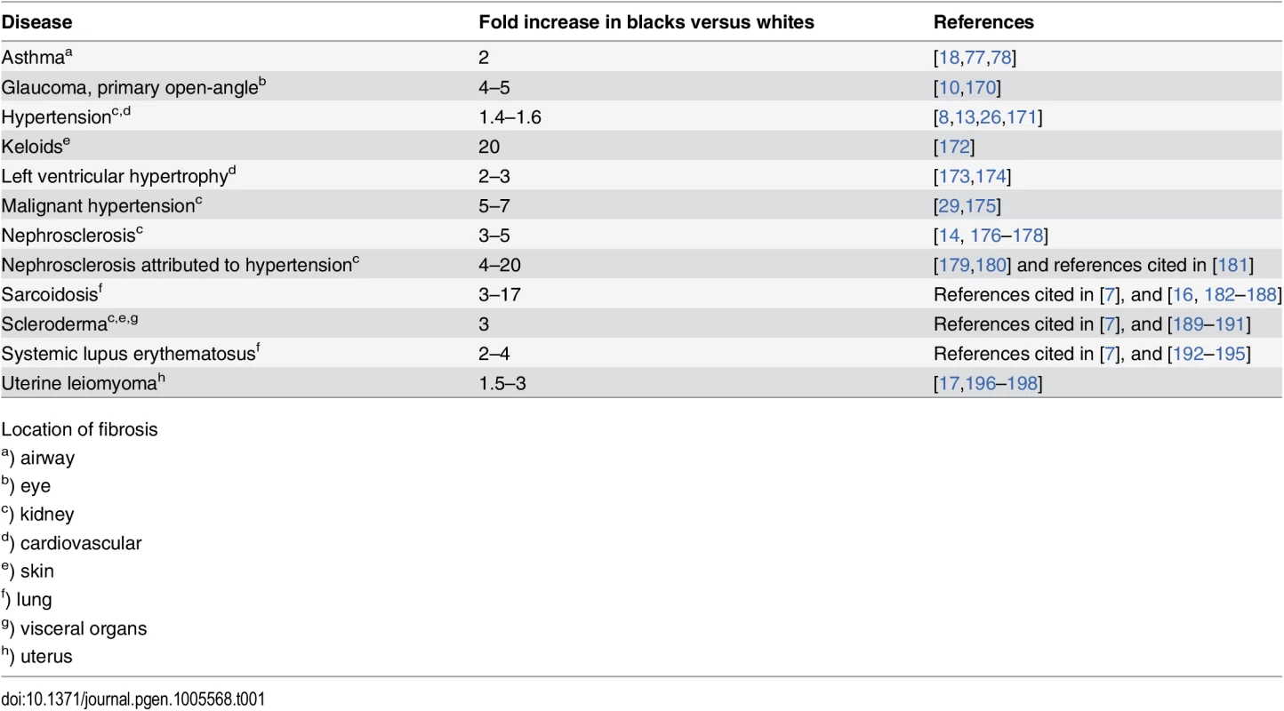Relative frequencies of certain fibroproliferative diseases in black and white populations.