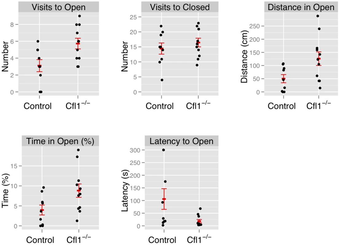 Forebrain-specific deletion of Cfl1 reduces anxiety in the elevated plus maze.