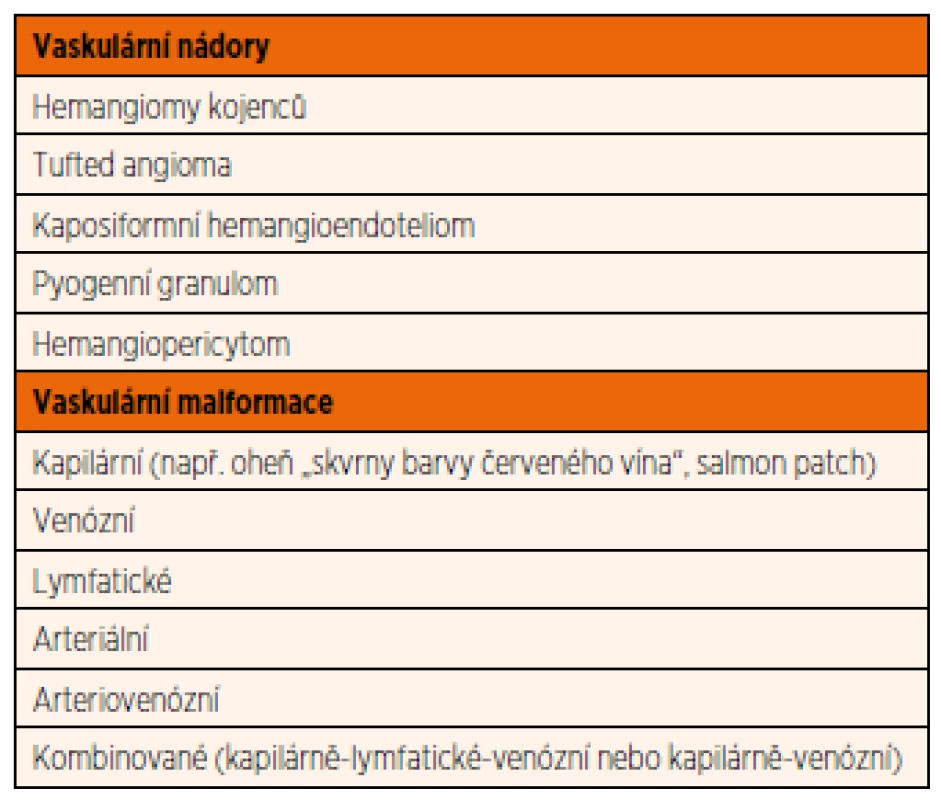 Vaskulární nádory a vaskulární malformace.