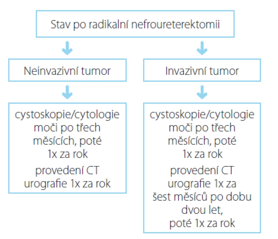 Souhrn doporučených postupů EAU pro follow-up uroteliálního karcinomu horních cest močových po iniciální léčbě (27)
Fig. 2. EAU guidelines on follow-up UUTUC after initial treatment (27)