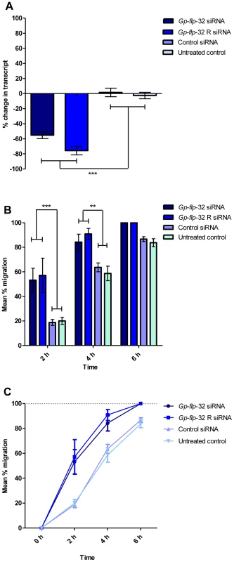 <i>Globodera pallida flp</i>-32 (<i>Gp-flp</i>-32) and FLP-32 receptor (<i>Gp-flp</i>-32R) silenced nematodes exhibit accelerated migration rates.