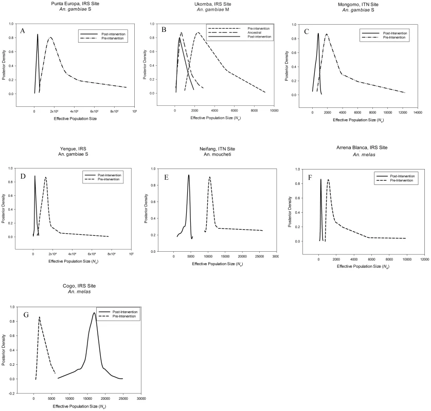 Density plots of effective population size estimates.