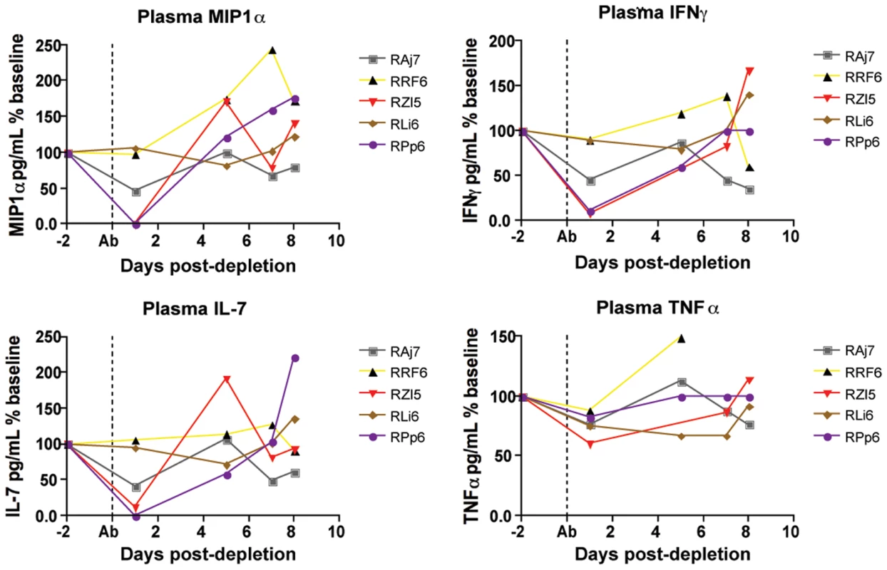 Changes in chemokines and cytokines after CD8+ lymphocyte depletion.