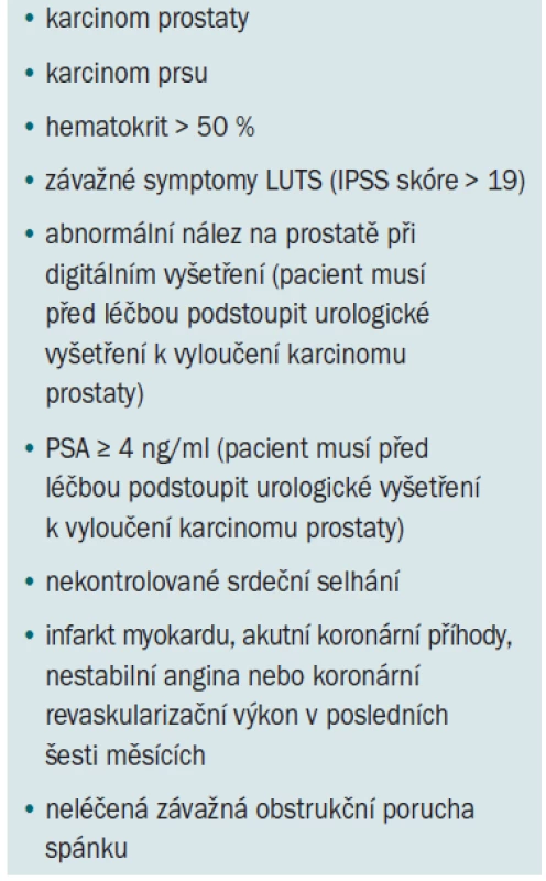 Kontraindikace substituční léčby testosteronem.