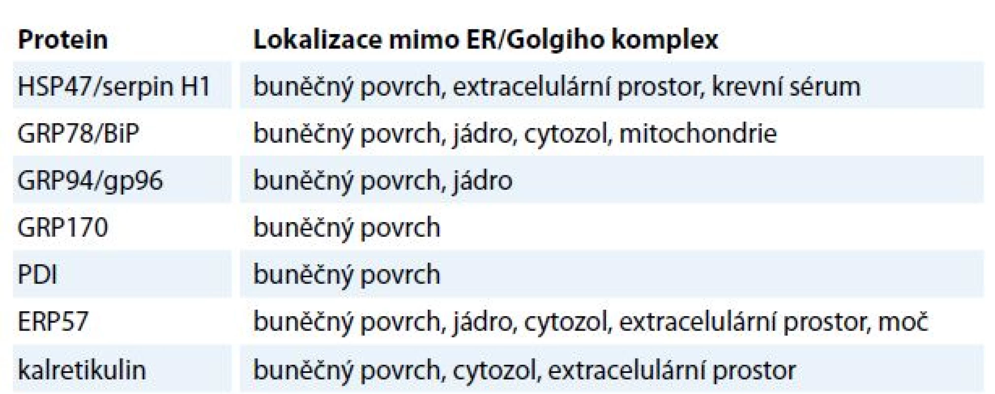 Lokalizace chaperonů ER mimo ER/Golgiho komplex.